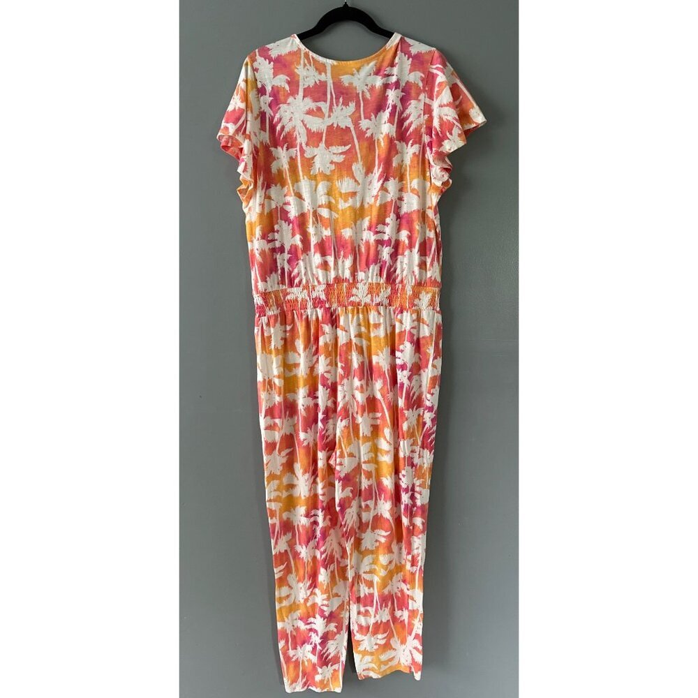 Candace Cameron Bure Jumpsuit 1X Palm Tree Tropical Print Vacation Resort Chic - Picture 4 of 10